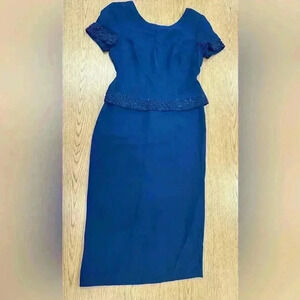 Donna Morgan Navy Beaded Dress Size 4 Petite
